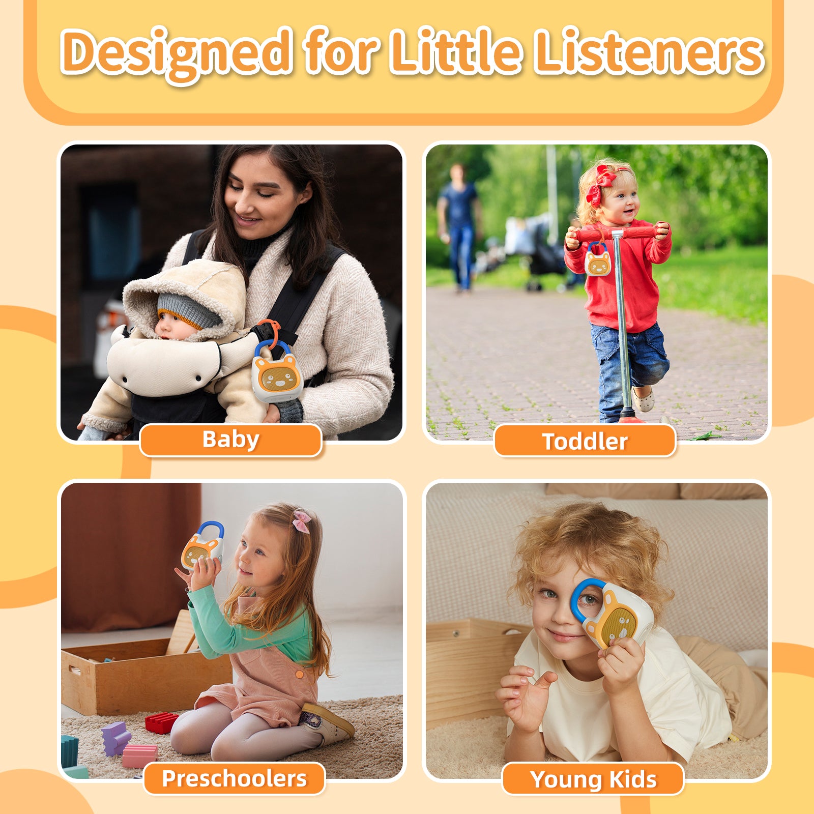 alilo Pocket Bunny Portable Toddler Music Player for Ages 3-8, Preloaded 120+ Stories, Songs, Lullabies, White Noise, with Strap & Ring, Hi-Fi Sound