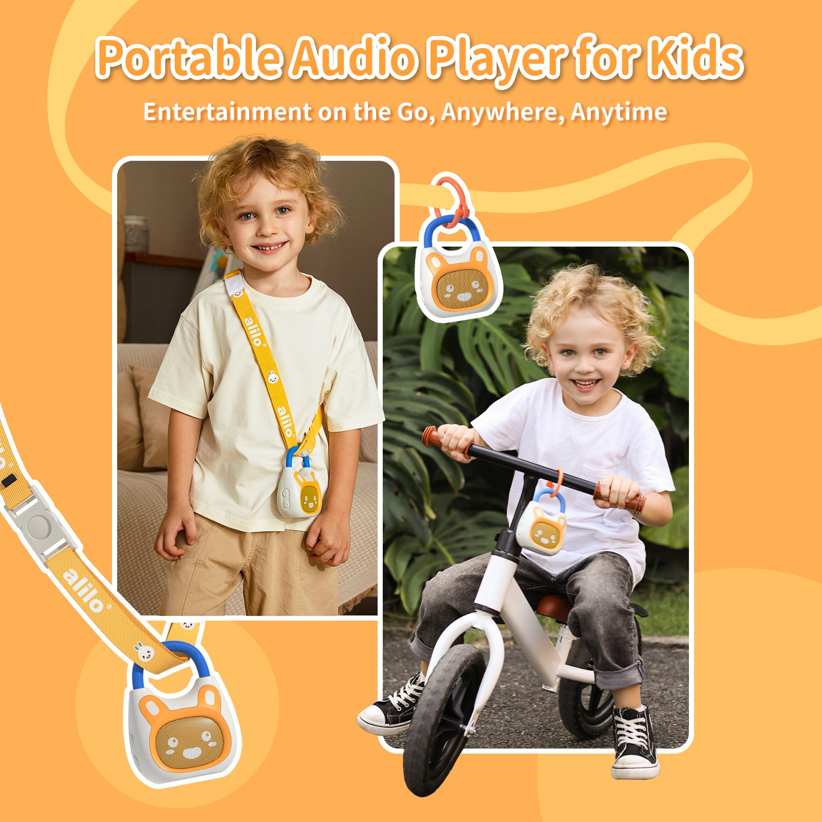 alilo Pocket Bunny Portable Toddler Music Player for Ages 3-8, Preloaded 120+ Stories, Songs, Lullabies, White Noise, with Strap & Ring, Hi-Fi Sound