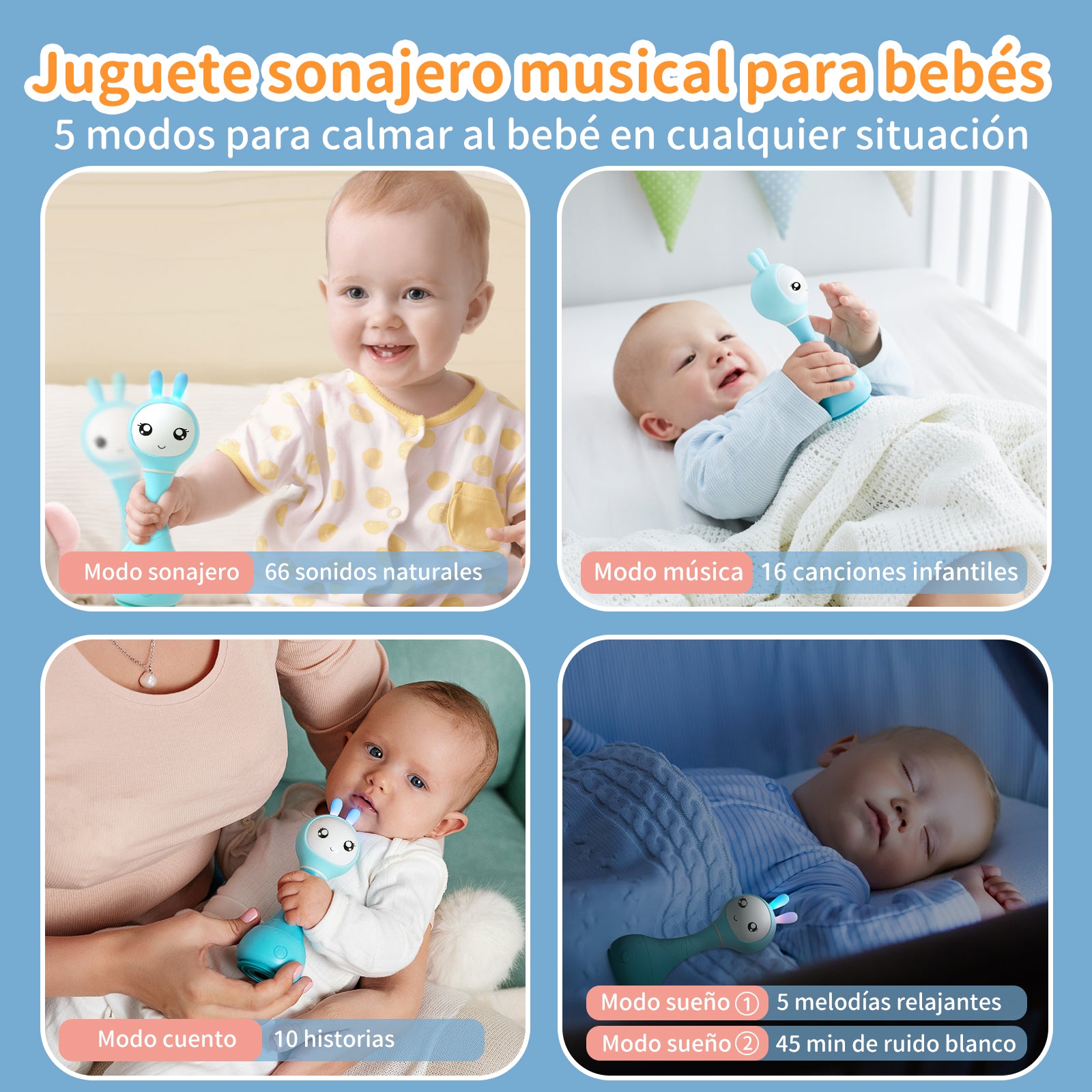 alilo Sonajero Musical para Bebés 0-12 Meses, Juguete con Luz, 66 Sonidos, 15 Canciones, 13 Cuentos, 5 Canciones de Cuna, Ruido Blanco, Reconocimiento de Colores