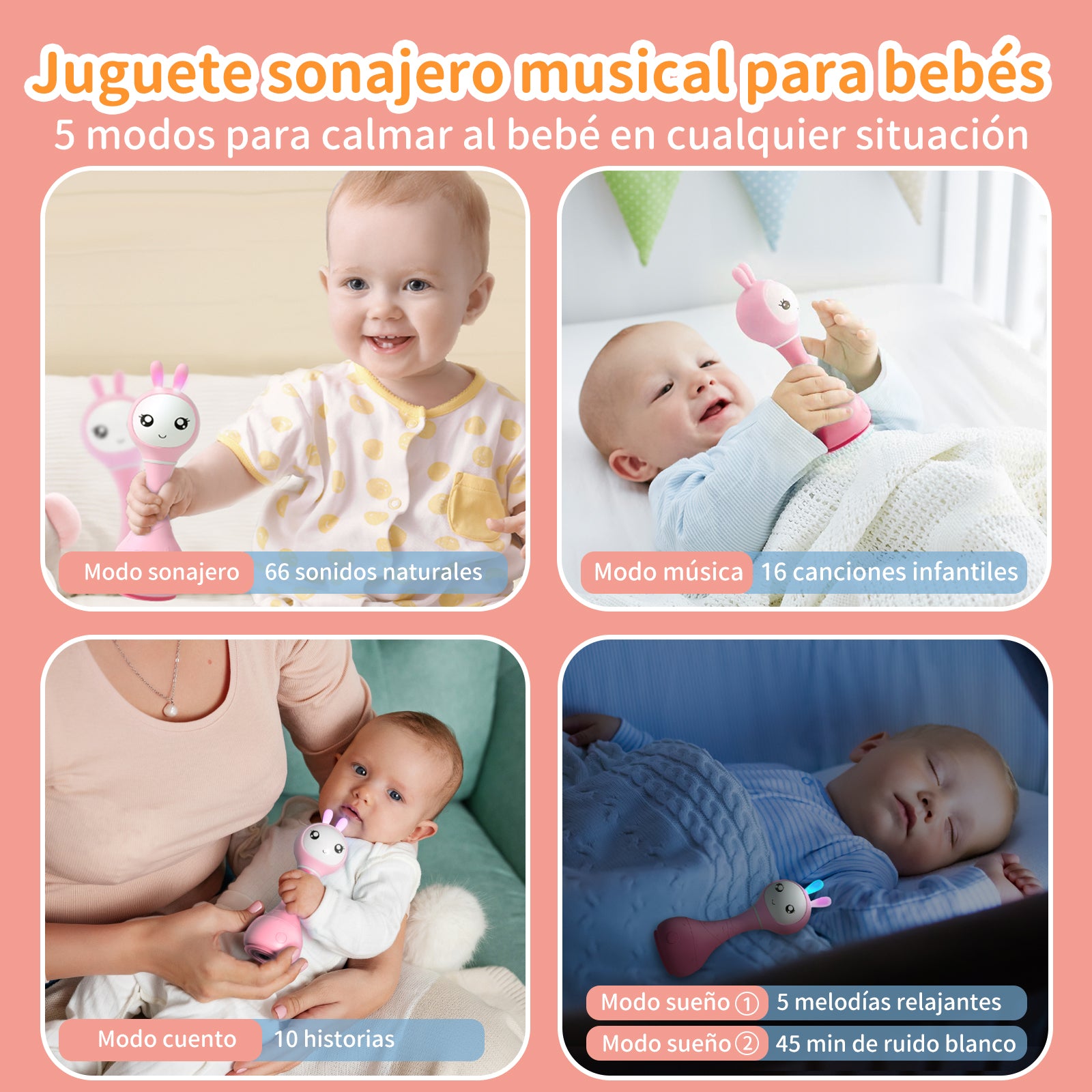 alilo Sonajero Musical para Bebés 0-12 Meses, Juguete con Luz, 66 Sonidos, 15 Canciones, 13 Cuentos, 5 Canciones de Cuna, Ruido Blanco, Reconocimiento de Colores